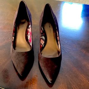 Brown suede pumps.